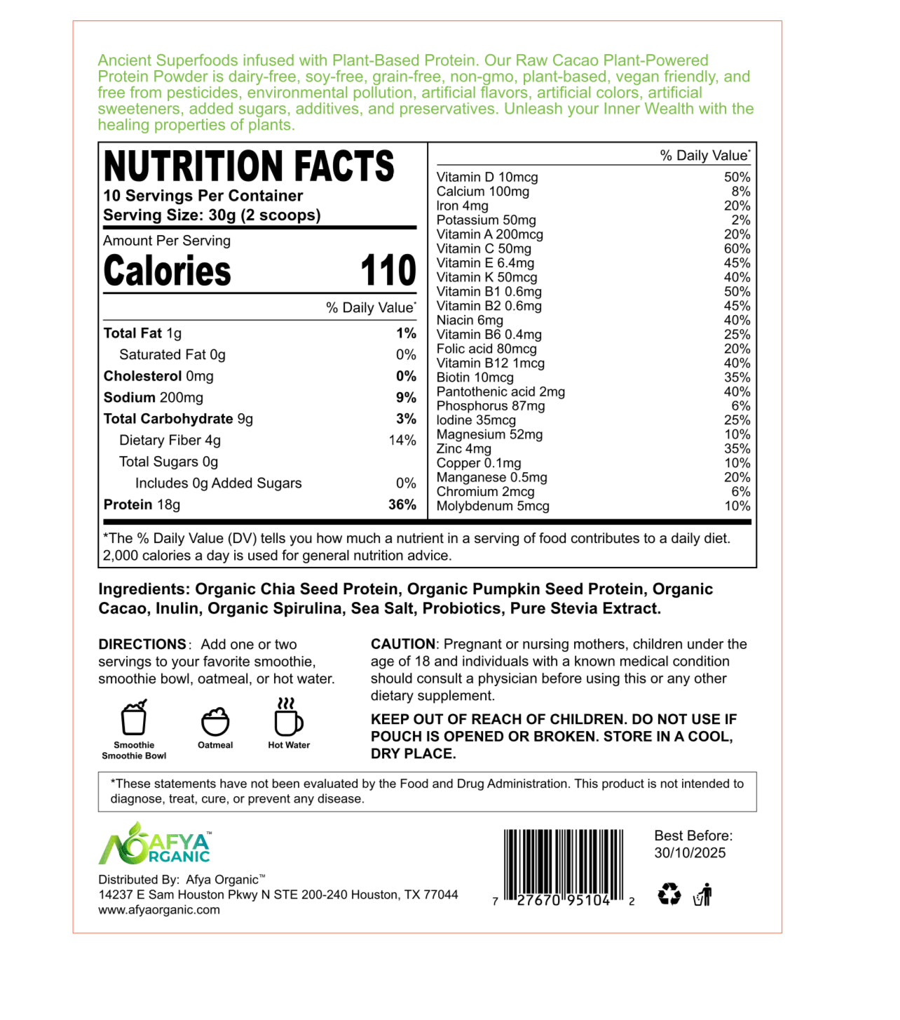Raw Cacao Plant-Powered Protein Powder